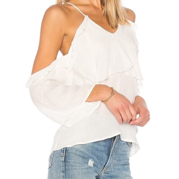 Paige 100% Silk Luciana Top in White Size Small Off Shoulder Sleeve Boho Halter - Picture 3 of 15